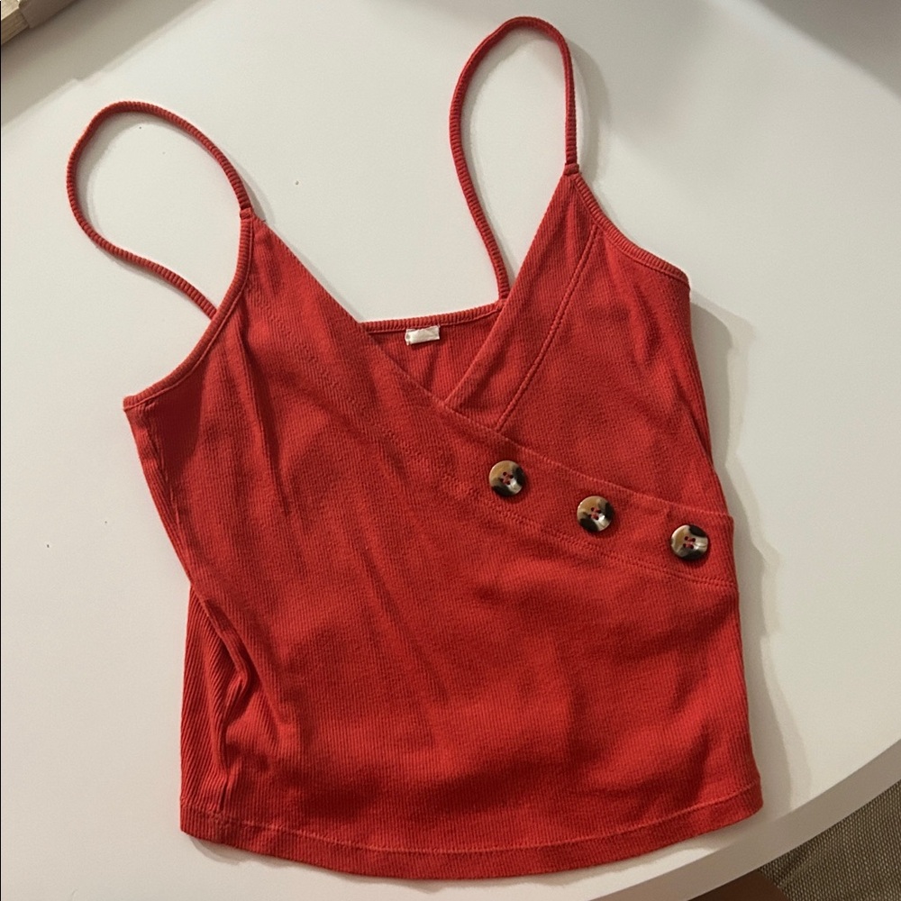 Red Button-Detail Women's Top
